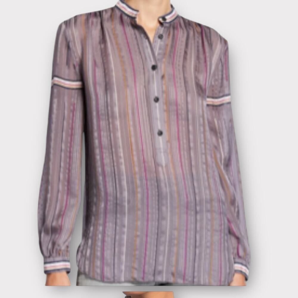 Rag & Bone Austin Shirt Women's Medium Gray Striped Silk Long‎ Sleeves Sheer